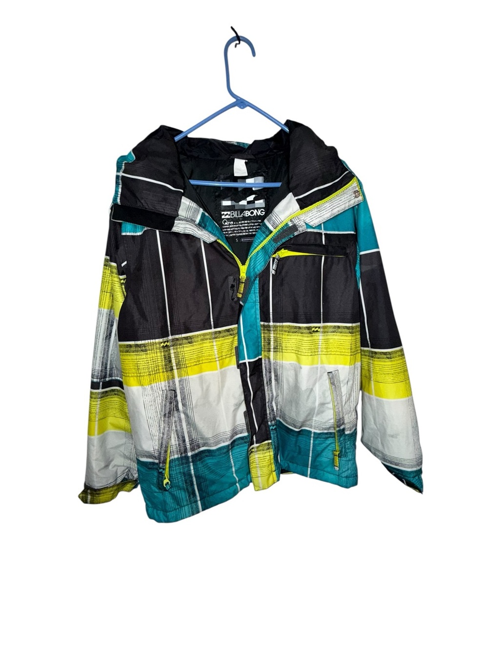 Billabong Women’s S 8K Plaid Snowboard Ski Jacket Y2K Teal Neon